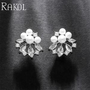 RAKOL EP5564 Joyería de Moda Coreana, Aretes de Perlas con Circonita Cúbica Chapados en Oro y Plata para Mujer 2023 - Product Image 5