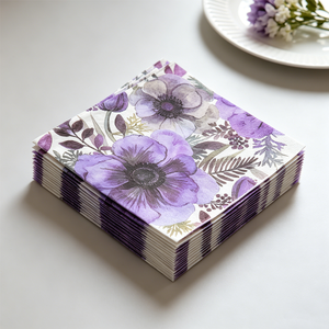 Servilletas Desechables con Diseño de Flores Púrpuras, Grandes, para Decoración de Mesa de Fiesta, Suaves, Absorbentes, Ecológicas, Biodegradables, de Papel - Product Image 5