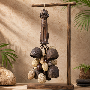 Sonnette en coquille naturelle avec manche en bois sculpté en forme <span class=keywords><strong>de</strong></span> chat pour la méditation, le yoga, la sonothérapie et l'ASMR - Product Image 1