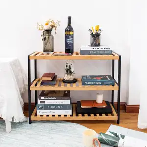 Nhiều màu sắc kích cỡ 3 Tier tre Giày giá Stack nhà máy giá bán buôn giá cả phải chăng hộ gia đình kệ giày đứng kệ lưu trữ - Product Image 4