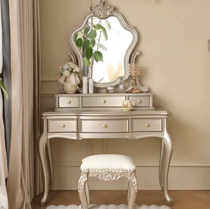 Wholesale Bedroom Furniture 4 Drawers <b>Makeup</b> Cabinet Dressing Table Girl with Mirror, French Style Wood Antique <b>Vanity</b> Dresser - Product Image 1