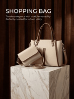 Set Tas Tote 2-in-1 Wanita untuk Kantor & Sehari-hari - Tas Tangan Kulit PU Kontras Beige & Cokelat dengan Dompet Senada