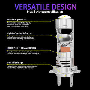 مصباح أمامي LED للسيارة من سلسلة RYD XF H7 مع عدسة صغيرة ووظيفة التوصيل والتشغيل، بقوة 6400 لومن و64 واط مع مروحة. - Product Image 2