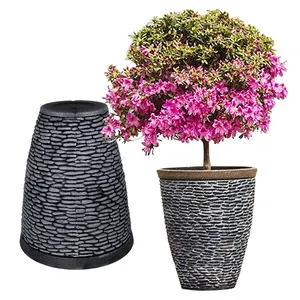 Vaso de flores artificial para jardim, pote de flores decorativo com pedras artificiais