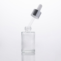Flacon compte-gouttes en verre transparent de 30 ml pour sérum, forme cylindrique, sérigraphie, finition mate givrée, pour produits essentiels de soin de la peau et gouttes pour les yeux