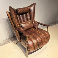 Fauteuil Empereur Vintage, Chaise Longue de Salon en Cuir Véritable Huilé, Canapé Simple Design, Fauteuil Forgé, Pour Bar à Cigares et Club