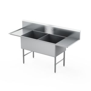 Évier en acier inoxydable à 2 compartiments, à poser au sol, finition polie, résistant à la corrosion, épaisseur 1,2 mm, 300 kg/m, cuisine commerciale - Product Image 1