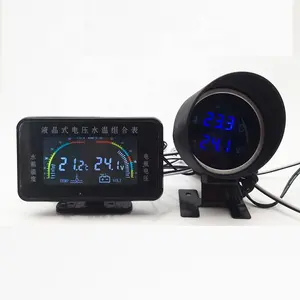 Ronde Lcd Digitale Auto Lcd Digitaal Display Voltmeter Watertemp Meter W/Sensor Universeel Voor 12V, 24V Auto Voertuigen