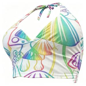 Ensemble deux pièces haut licou et <span class=keywords><strong>jupe</strong></span> motif champignon néon UV, réactif aux UV, tenue pour femme pour festivals et soirées rave - Product Image 6
