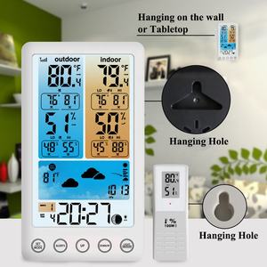 Higrometer Suhu Nirkabel yang Dikendalikan Radio Prakiraan Cuaca Layar Berwarna Kalender Stasiun Cuaca Jam Alarm Elektronik - Product Image 3