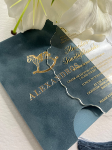 Ensemble d'invitations personnalisées pour baptême 1er <span class=keywords><strong>anniversaire</strong></span> en feuille d'or cartes d'<span class=keywords><strong>invitation</strong></span> en acrylique avec enveloppe en velours pour baptême - Product Image 4