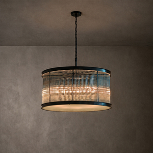 Modern Drum Shade Glass Rod Chandelier With <b>Black</b> <b>Frame</b> For Dining Room And Living Room - Product Image 3