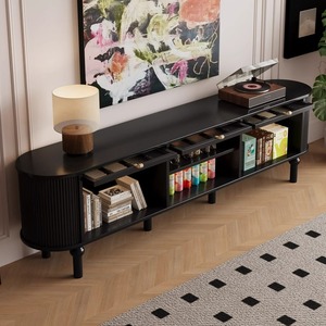 Weihang D01 Ripple TV Stand Black Solid Wood Storage <b>Cabinet</b> For Living Room American Style - Product Image 2