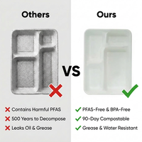 Assiette jetable compostable biodégradable en bagasse de canne à sucre à 4 compartiments pour la restauration
