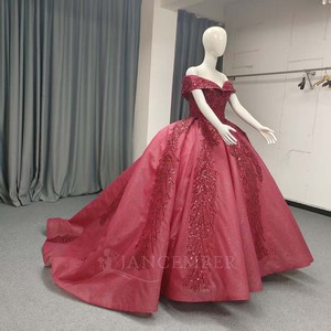 Lsany213 High Quality Luxury <b>Sequin</b> Beads Evening Dress For <b>Red</b> 3D Flower Princess Gowns Quinceanera Ball Dress Jancember - Product Image 6