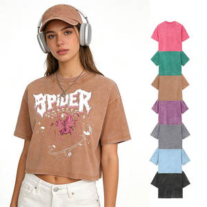 AMCLEVER T-shirt Corta Vintage Lavata da <span class=keywords><strong>Donna</strong></span>, 240 grammi Cotone, Stile Y2K Streetwear, Stampa <span class=keywords><strong>Ragno</strong></span>, Manica Corta - Product Image 3