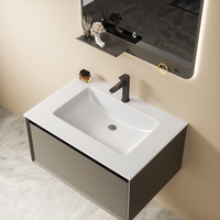 Meuble-lavabo mural flottant moderne sur mesure, tons neutres, avec miroir, étanche, rectangulaire