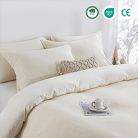 Ensemble de literie réversible en jacquard à feuilles bouclées crème, certifié OEKO-TEX, 4 pièces, 100% polyester, 125 g/m²