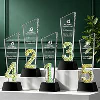 Trophée en cristal personnalisé avec logo, récompense en verre coloré avec numéro, gravure gratuite pour cérémonie de réunion annuelle d'entreprise