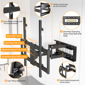 Support <span class=keywords><strong>mural</strong></span> <span class=keywords><strong>TV</strong></span> articulé en acier laminé à froid robuste, grande ouverture pour éviter les prises, extensible 70-650 mm, VESA max 800x600 - Product Image 5