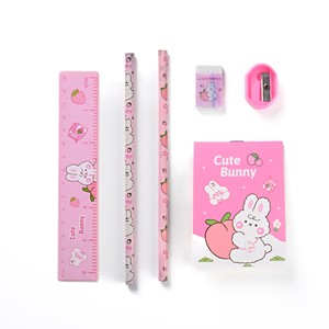 Set di Cancelleria Ecologico Promozionale a Tema Coniglietto Rosa, Matite, Righello, Gomma, Temperino, Quaderno per Bambini e <span class=keywords><strong>Scuola</strong></span> - Product Image 2