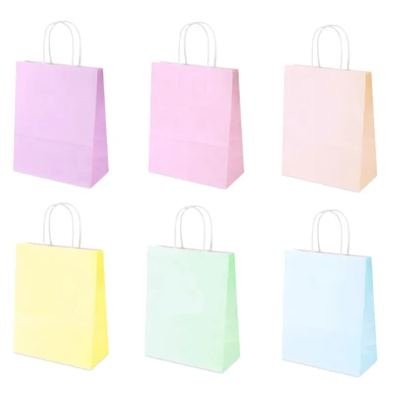 कपड़ों के लिए 6 पीस/पैक मैकरॉन क्राफ्ट पेपर गिफ्ट बैग, स्कार्फ शॉपिंग, जन्मदिन के कपड़े बैग, नया मल्टी-स्पेसिफिकेशन गिफ्ट पेपर बैग