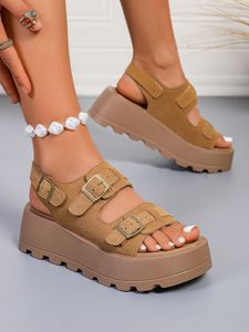 Sandales d'été françaises pour femmes, confortables, à semelle épaisse, à double boucle, décontractées, pour la plage, printemps/automne, semelle en caoutchouc amortissante - Product Image 6
