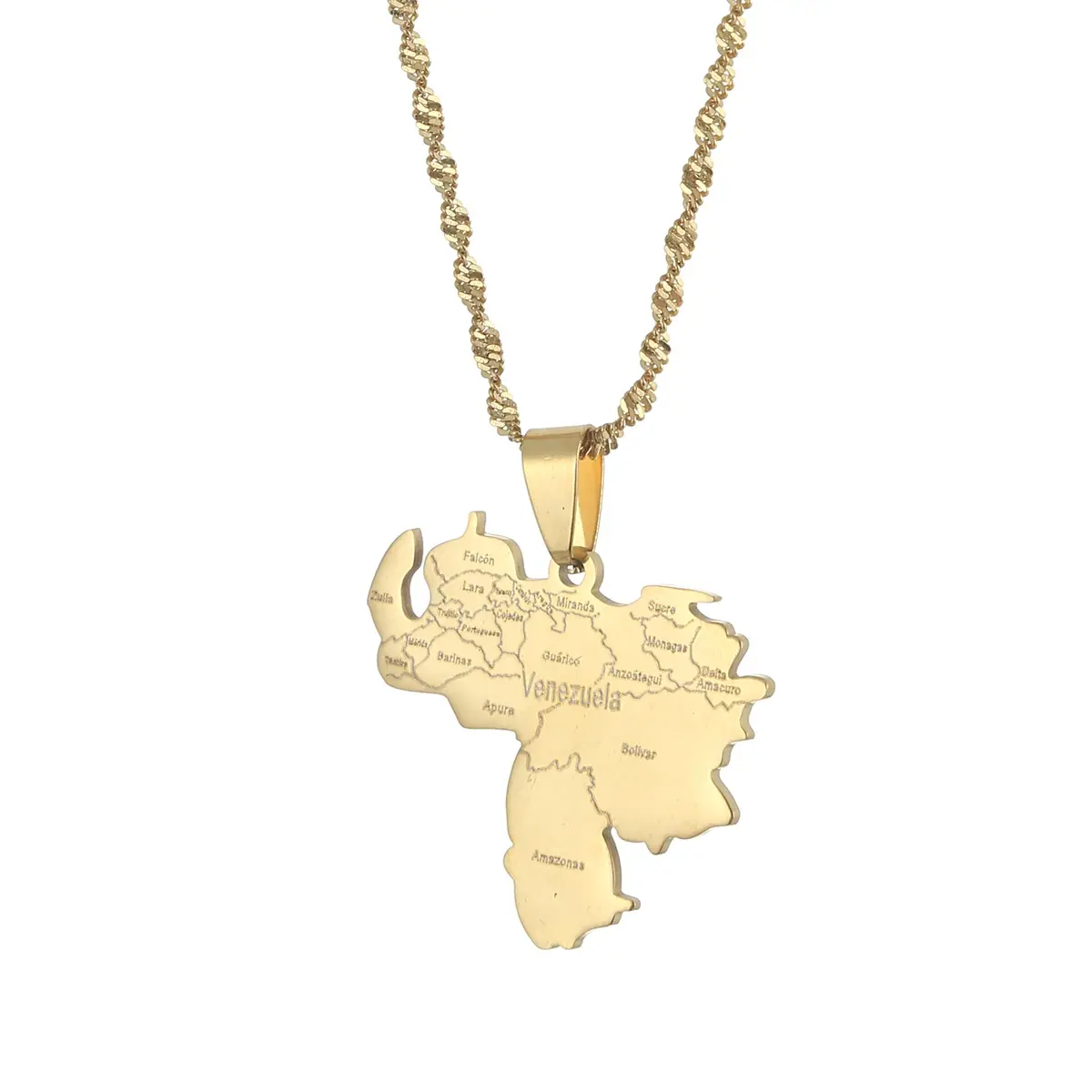 Collana con ciondolo con mappa del Venezuela per donna uomo gioielli in oro con mappe della città del voltano