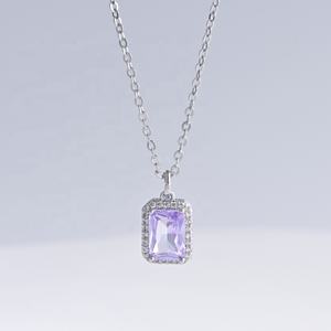 Collares al por mayor de plata 925 con colgante de circonita cúbica morada tallada en rosa, joyería fina a granel con piedra natural, delicados collares para mamá. - Product Image 3
