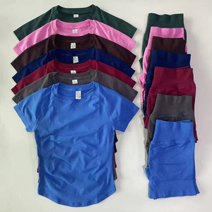 Custom Logo <strong>Women</strong> 2 Piece Yoga <strong>Set</strong> <strong>Short</strong> Sleeve <strong>T</strong>-<strong>Shirt</strong> Gym Crop Top High Waist Scrunch Butt Workout <strong>Shorts</strong> Sports Fitness <strong>Sets</strong> - Product Image 2