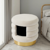 Luxuriöses Massivholz Umweltfreundliches Haustier-Sofa-Bett mit Baumwollfilzplatte für Katzen und Hunde Runde Form Keine Montage Erforderlich