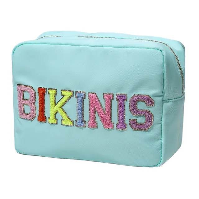 RTS Stock Nylon Cosmetic Bag Zipper Toiletries Organizer Bag For Women Girls Gift nylon pearl letter patches Makeup Pouch
