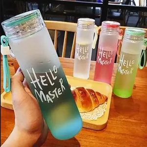 Hot Sale Single Layer Glass Gradual Color Water Bottle Portable Outdoor Sport Drinking Water Taza With Lid