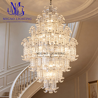 Lustre en cristal de luxe de style médiéval français rétro, suspension en verre artisanale à plusieurs niveaux pour escalier de villa et hall d'hôtel
