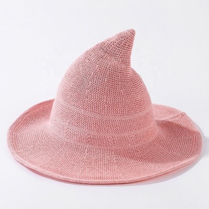 Sombrero de bruja de Mago para Halloween, disfraz de lana de punto para adultos, disfraz elegante, gorra puntiaguda rosa al por mayor para hombres y mujeres, informal - Product Image 1