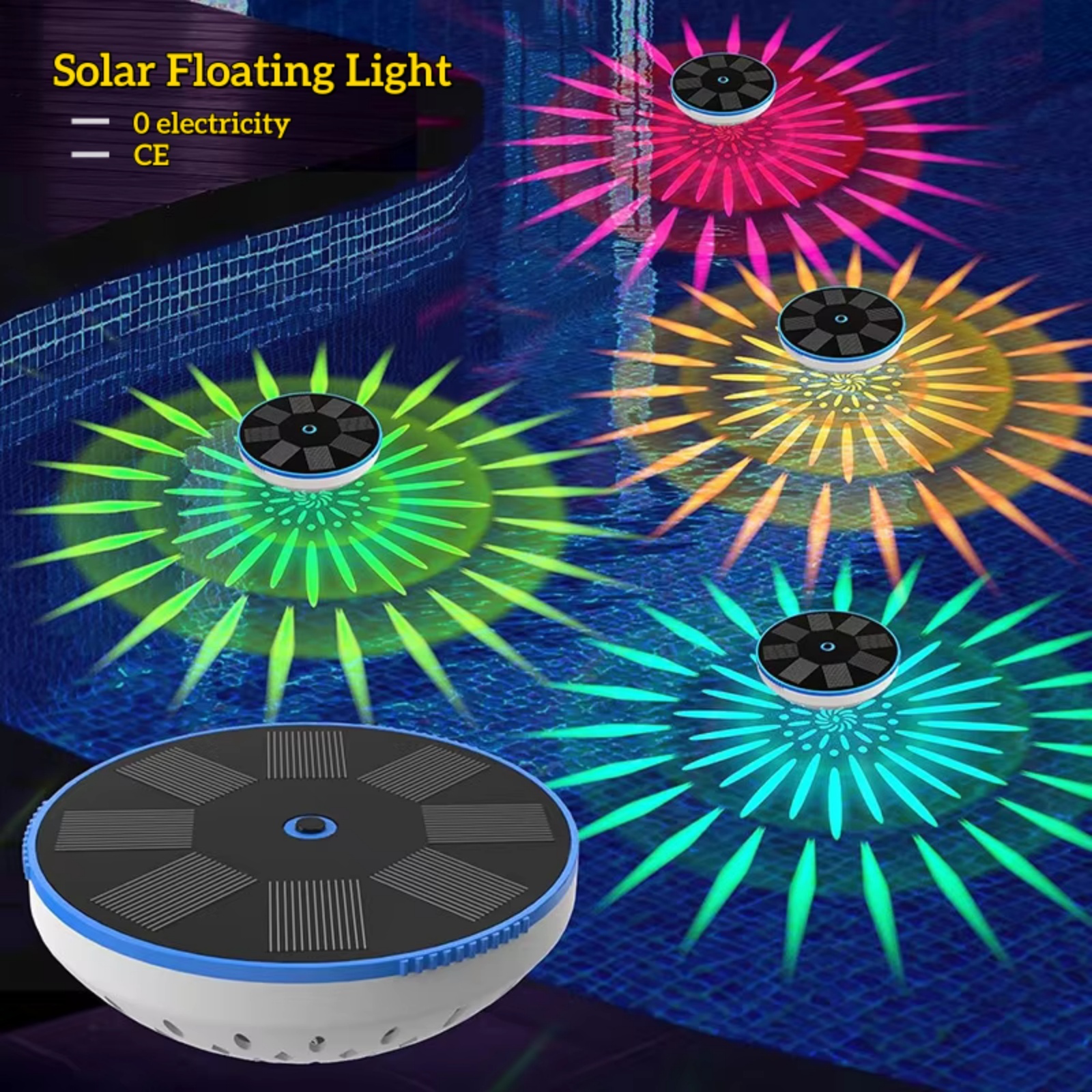 OTHC BSV-SL004 Solar Floating Light Shadow Pool Landscape Lamp IP68 Waterproof ABS RGB Remote Control Dimmable LED Pool Light