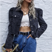 Vestes en Jean à manches bouffantes pour femmes, Top court en Jean déchiré noir 5XL
