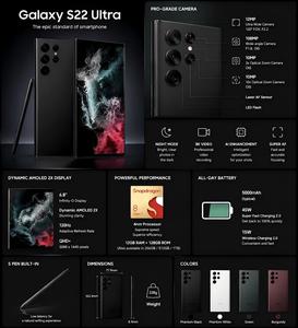 Vente en gros de téléphones de jeu <span class=keywords><strong>Samsung</strong></span> <span class=keywords><strong>S22</strong></span> <span class=keywords><strong>Ultra</strong></span> (S908U) d'origine, Octa Core, 12 Go + 256 Go, <span class=keywords><strong>5G</strong></span> débloqué mondial, Noir Phantom - Product Image 4
