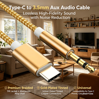 Câble audio auxiliaire Type C vers 3,5 mm, tressé en or, coque en alliage d'aluminium TPE, pour voiture, écouteurs, téléphones, transmission sonore pure