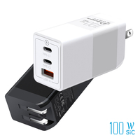 Mini Cargador de Pared Plegable con Enchufe Estadounidense, 3 Puertos, 2C1A, USB-C, USB-A, PD, QC3.0, PPS, Gan, Carga Rápida de 100w para iPhone, Samsung, Macbook, Teléfono, Portátil