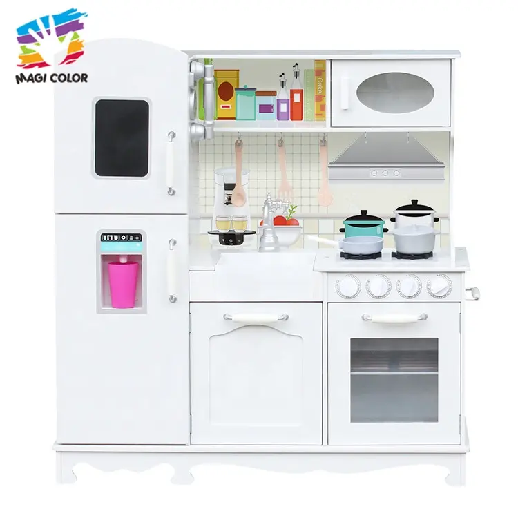 Pronto per la spedizione grande per bambini in legno bianco da cucina giocattolo per pretend gioca W10C409