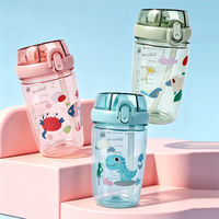 Botella de Agua de Plástico de Grado Alimenticio de Doble Uso para Niños, Vaso con Pajita, Portátil, Resistente al Calor, Diseño de Dibujos Animados, Correa de Transporte para 550 ml