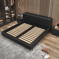Lit de traîneau moderne italien léger style luxe simple grand cuir écologique noir pour chambre principale lit de mariage cadre en bois