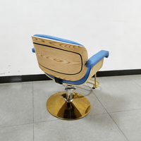 Chaise de coiffure en PU bleu, mobilier de salon, structure en bois, base dorée, chaise de barbier hydraulique pour salon de coiffure