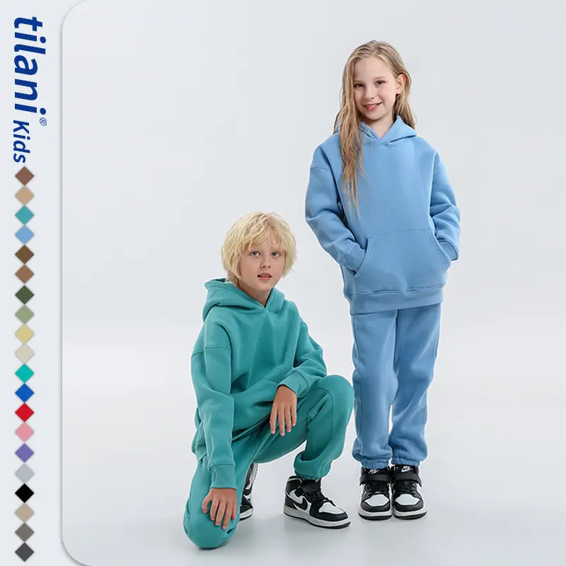 Abbigliamento per bambini marchio di moda europeo e americano 350G felpa con cappuccio per bambini foderata fieece autunno e inverno set per bambini