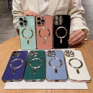 Sarung ponsel magnet wanita tpu lunak warna ganda kustom sarung electroplating untuk iphone 15 14 pro max 13