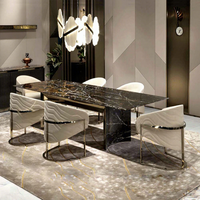 Table à manger en marbre en acier inoxydable Ensemble de table à manger italienne de luxe 6/8/10/12 chaises Grand ensemble de table à manger