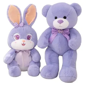 CE/ASTM 2024 Hot Selling Soft Lavender Rabbit & Bear Plush Toy Birthday Gift Stuffed Cushion Decoration For Girl's Room