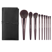 CHICHODO 9 Buah Set Kuas Makeup dengan Kotak Gulung, Kit Kuas Wajah dan Mata, Gagang Arang Bulu Hitam, Grosir Profesional