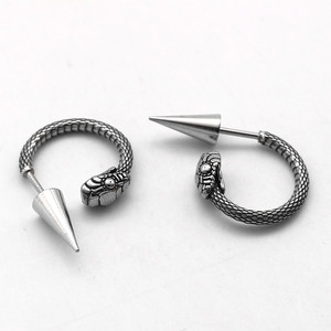 Pendientes con forma de cabeza de serpiente yunnique, diseño cónico de acero de titanio para joyería de moda para fiestas - Product Image 5